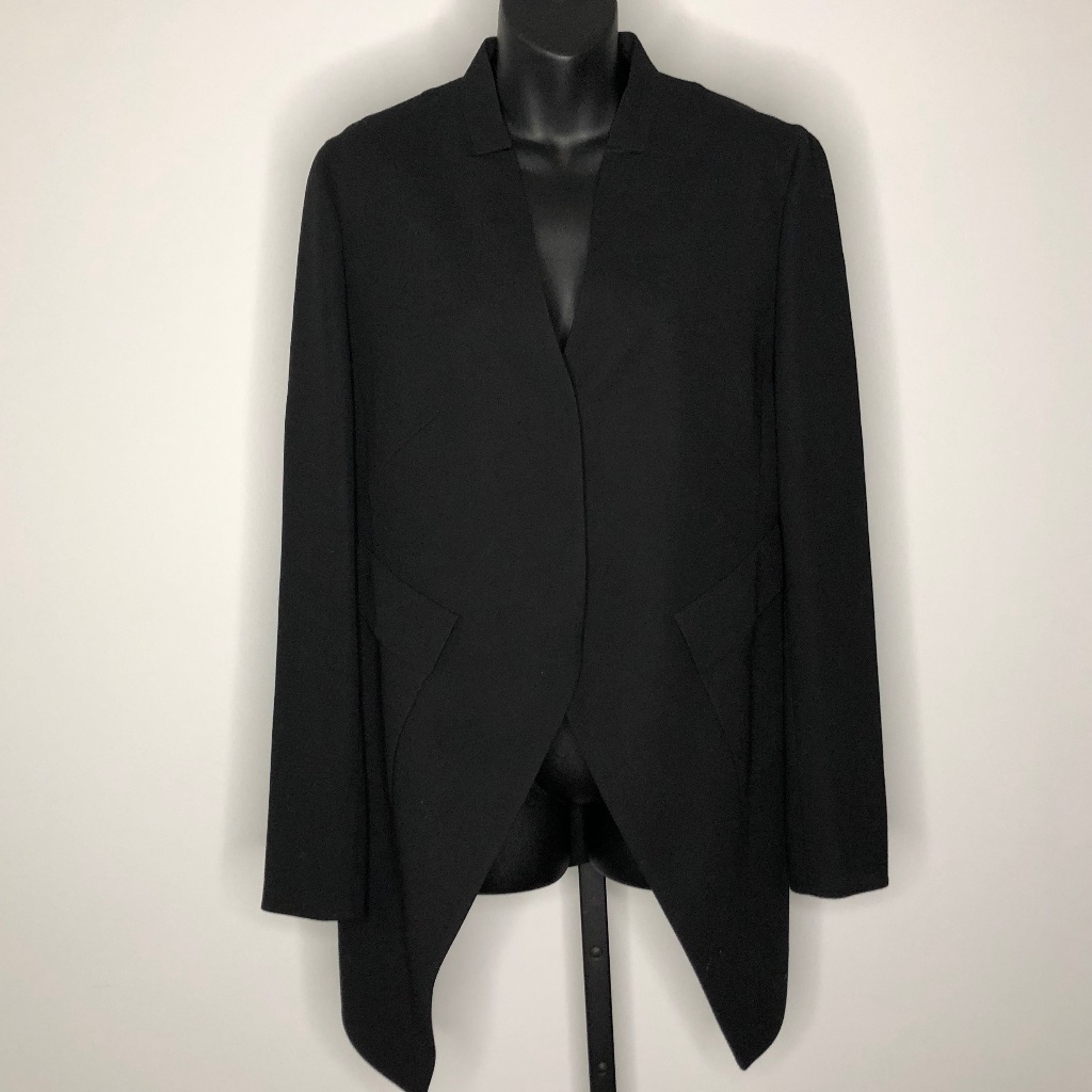 Akris Black 99% Wool V Cut Pointed Jacket 10